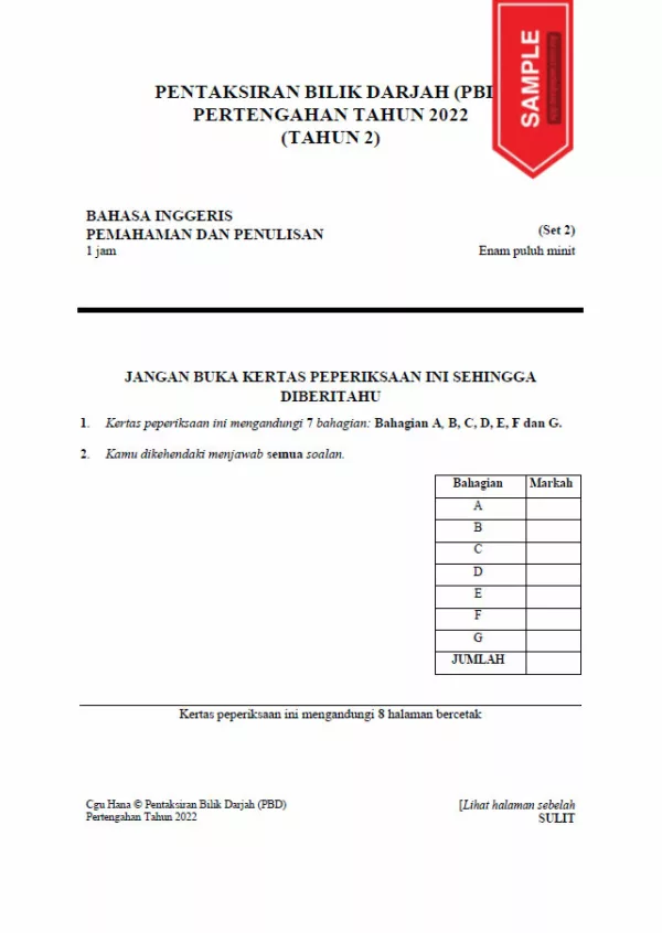 Soalan Ujian Pertengahan Tahun BI Tahun 2 2022