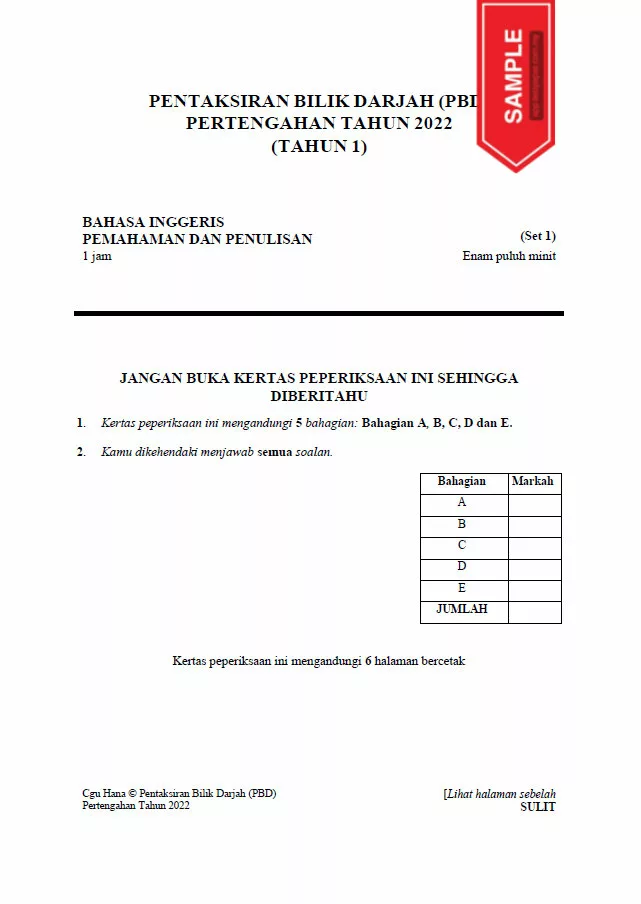 Soalan Ujian Pertengahan Tahun BI Tahun 1 2022