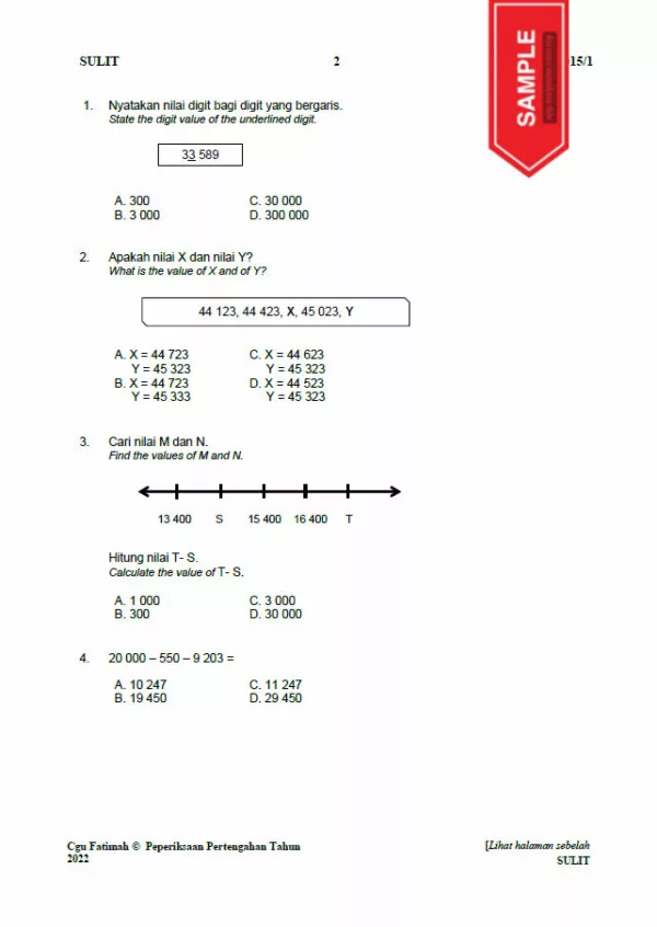 Soalan Ujian Pertengahan Tahun Matematik Tahun 4 2022