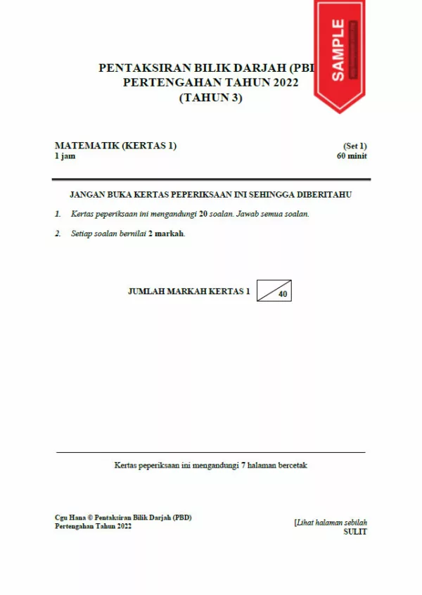 Soalan Ujian Pertengahan Tahun Matematik Tahun 3 2022