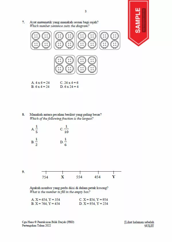 Soalan Ujian Pertengahan Tahun Matematik Tahun 2 2022