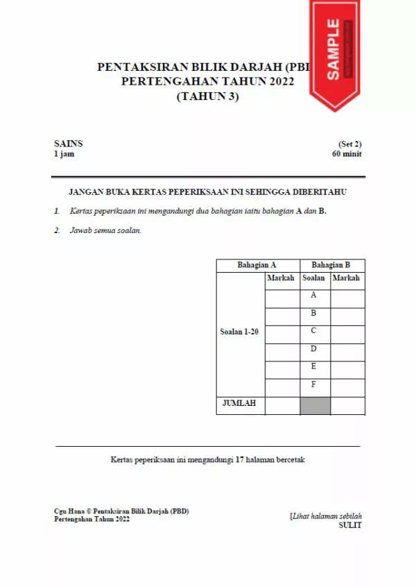 Soalan Ujian Pertengahan Tahun Sains Tahun 3 2022