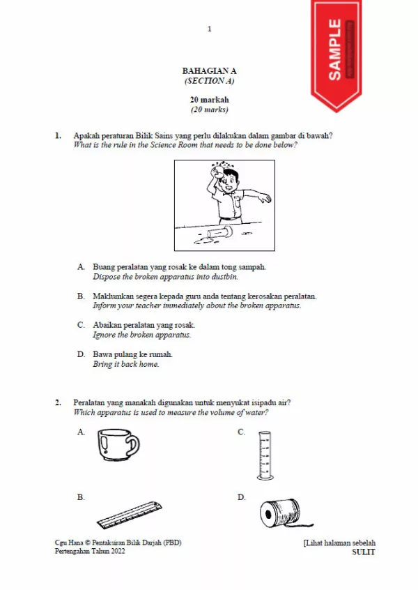 Soalan Ujian Pertengahan Tahun Sains Tahun 2 2022