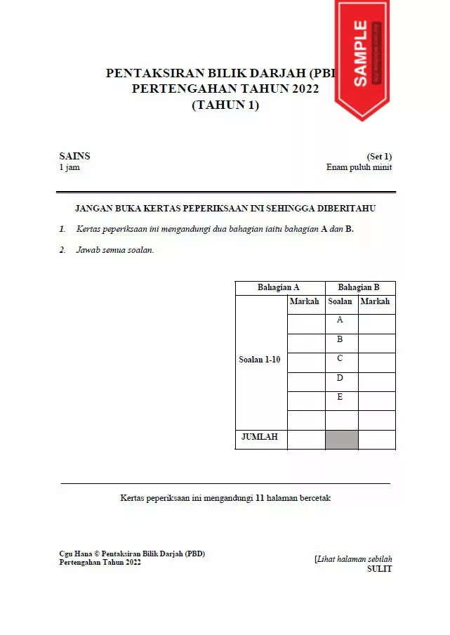 Soalan Ujian Pertengahan Tahun Sains Tahun 1 2022