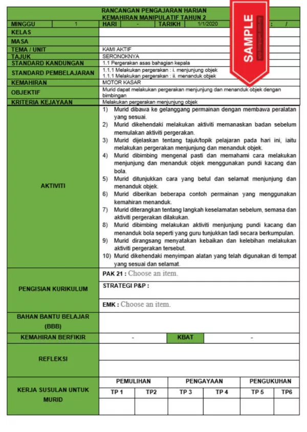 RPH dan RPT PPKI Kemahiran Manipulatif Tahun 2 TS25