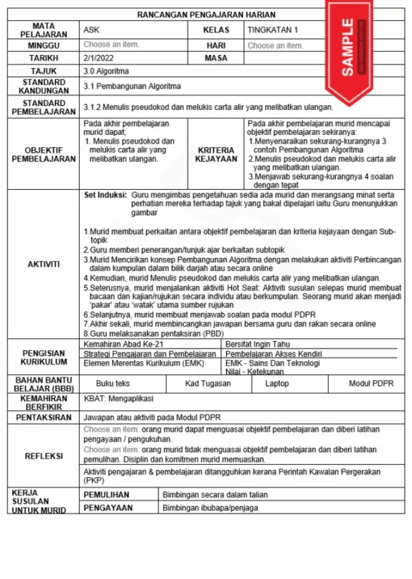 RPH Sains Komputer Tingkatan 1 KSSM