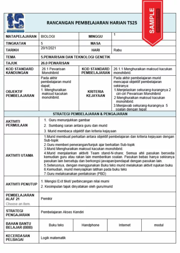 RPH Biologi Tingkatan 5 TS25