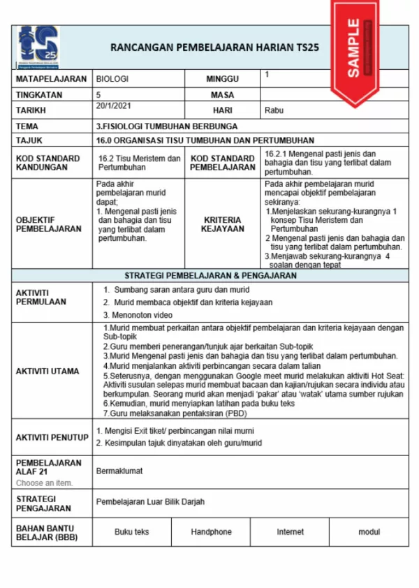 RPH Biologi Tingkatan 5 TS25