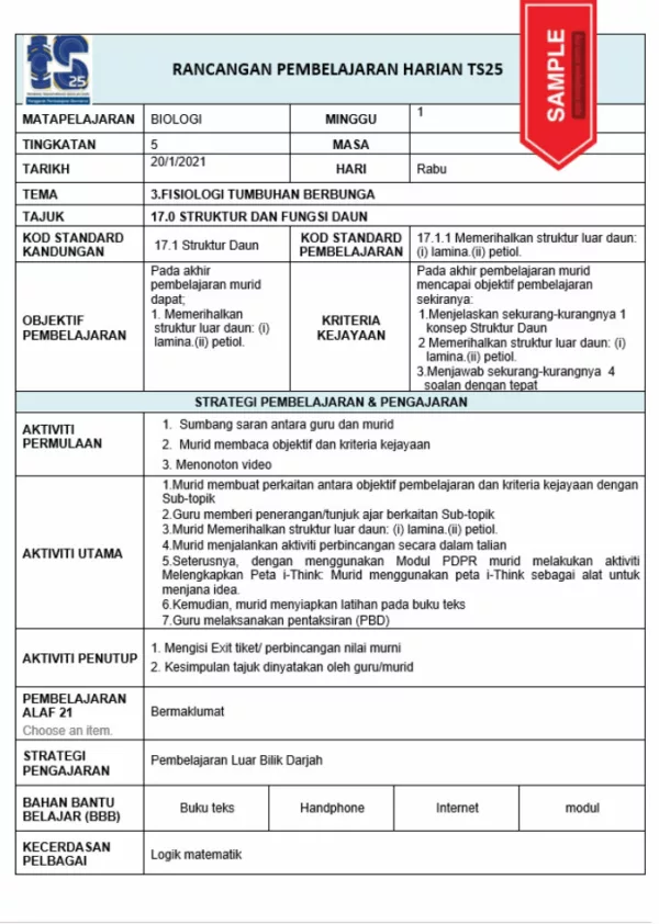 RPH Biologi Tingkatan 5 TS25