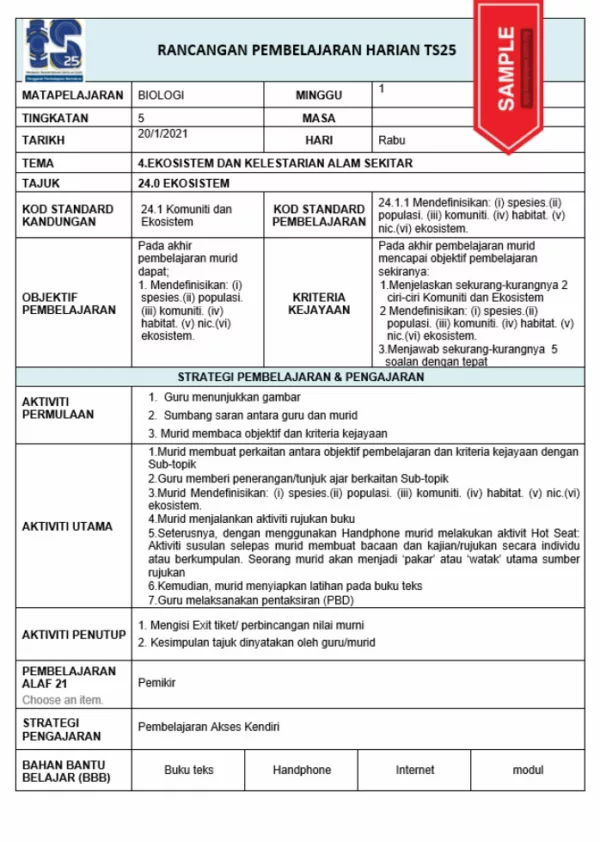 RPH Biologi Tingkatan 5 TS25