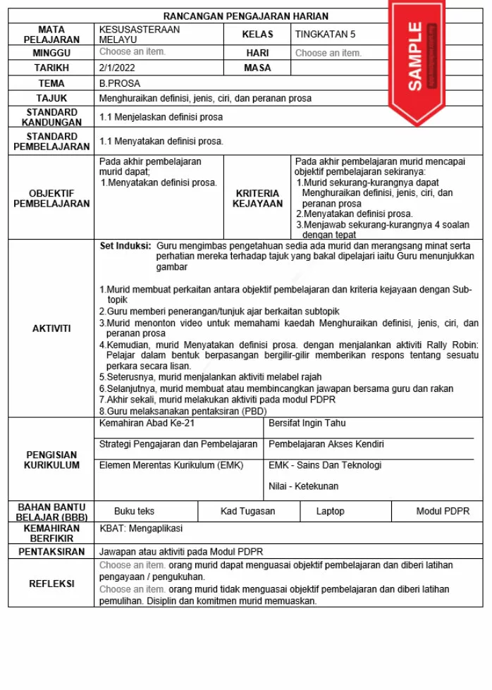 RPH Kesusasteraan Melayu Tingkatan 5 KSSM