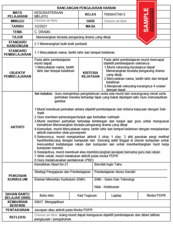 RPH Kesusasteraan Melayu Tingkatan 5 KSSM