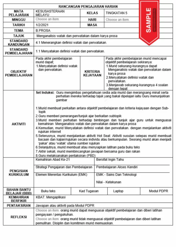 RPH Kesusasteraan Melayu Tingkatan 5 KSSM