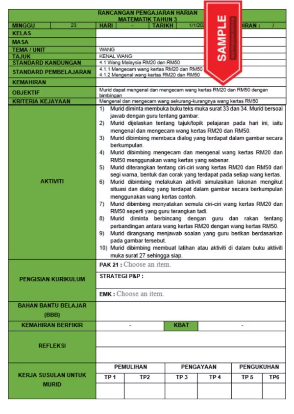 RPH dan RPT PPKI Matematik Tahun 3 TS25