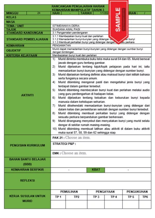 RPH dan RPT PPKI Kemahiran Manipulatif Tahun 3 TS25