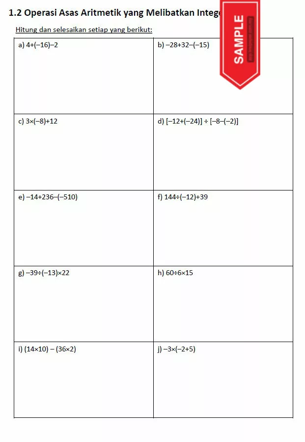 Soalan Latih Tubi Matematik Tingkatan 1 KSSM