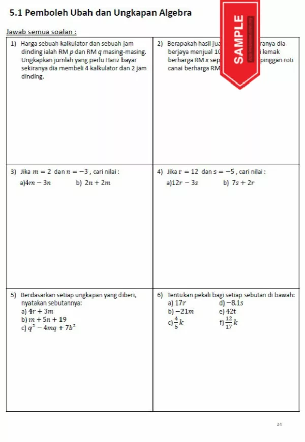 Soalan Latih Tubi Matematik Tingkatan 1 KSSM