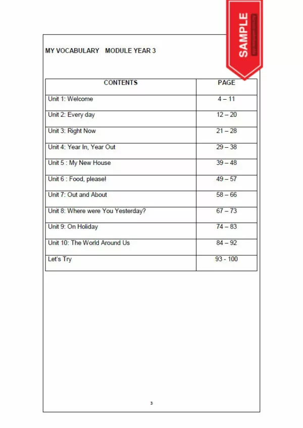 Soalan Latihan Vocabulary BI Tahun 3 CEFR