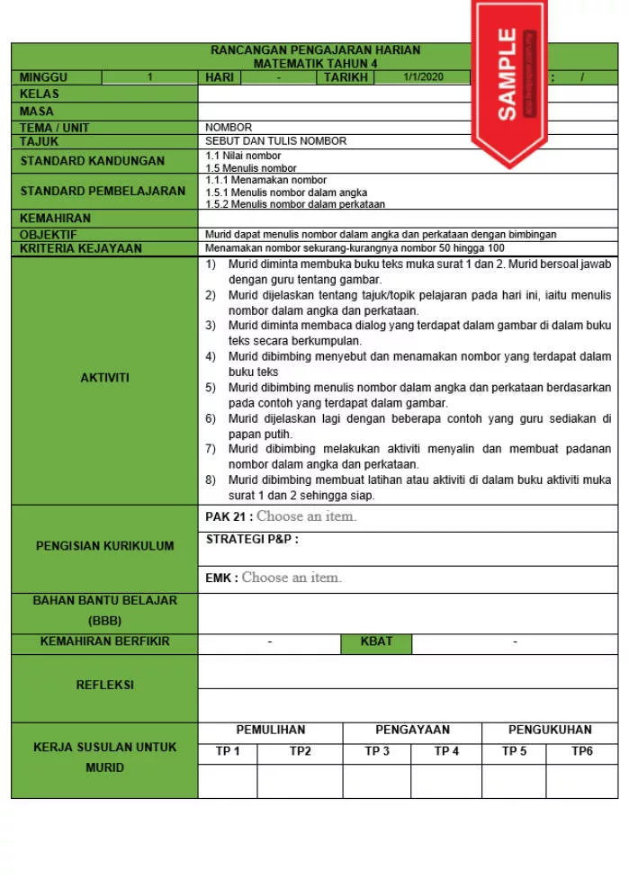 RPH dan RPT PPKI Matematik Tahun 4 TS25