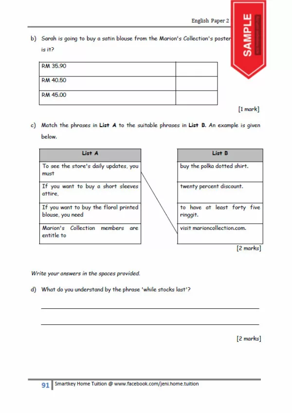 Latihan Soalan Revision English Year 6 Kertas 2