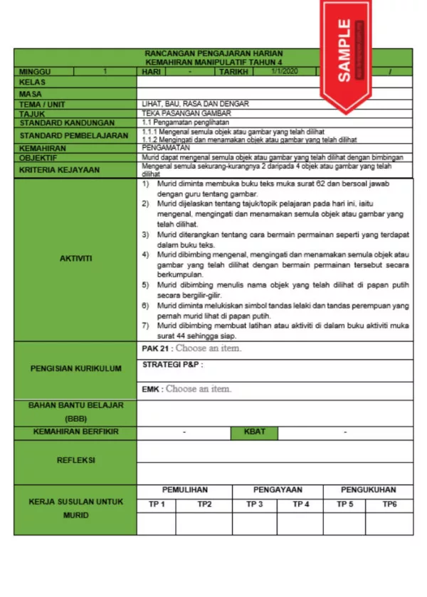 RPH dan RPT PPKI Kemahiran Manipulatif Tahun 4 TS25