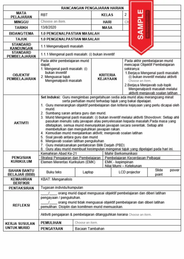 RPH Reka Bentuk Teknologi Tingkatan 2 KSSM