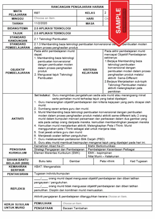 RPH Reka Bentuk Teknologi Tingkatan 2 KSSM