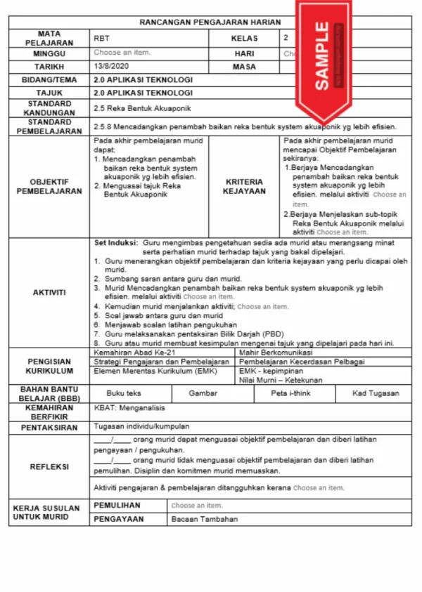 RPH Reka Bentuk Teknologi Tingkatan 2 KSSM