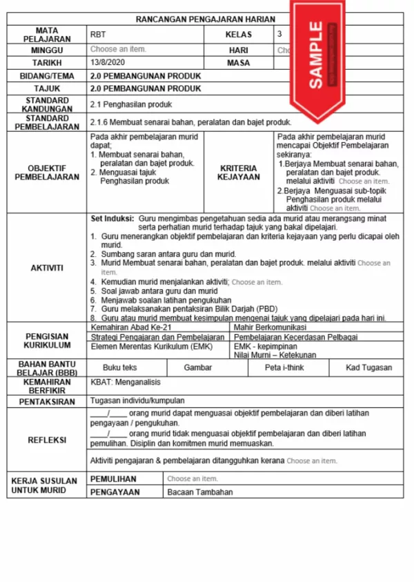 RPH Reka Bentuk Teknologi Tingkatan 3 KSSM