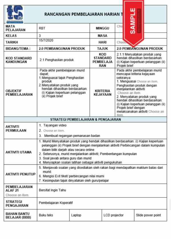 RPH Reka Bentuk Teknologi Tingkatan 3 TS25