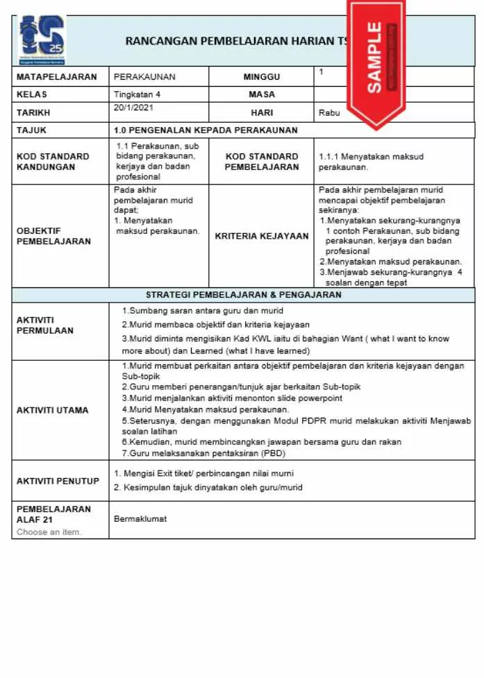 RPH Prinsip Perakaunan Tingkatan 4 TS25