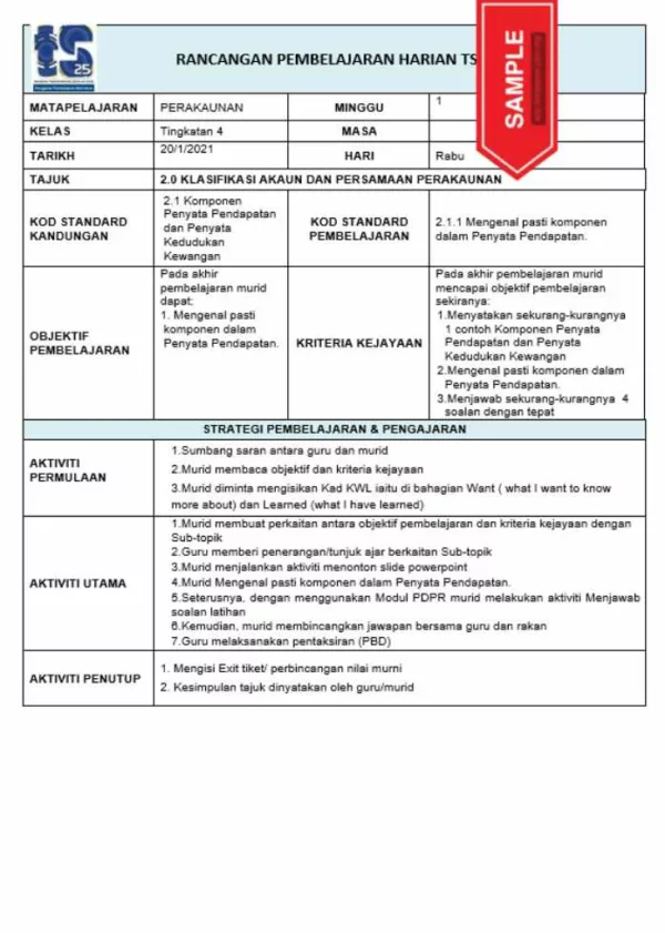 RPH Prinsip Perakaunan Tingkatan 4 TS25