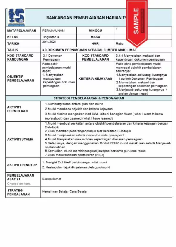 RPH Prinsip Perakaunan Tingkatan 4 TS25