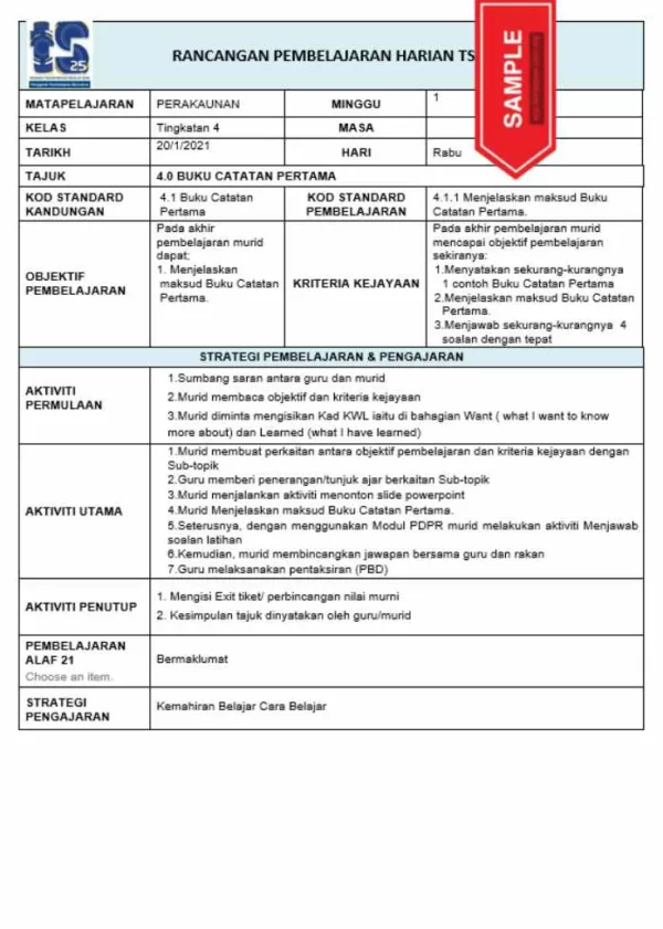 RPH Prinsip Perakaunan Tingkatan 4 TS25