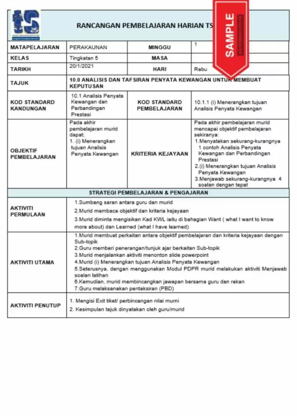 RPH Prinsip Perakaunan Tingkatan 5 TS25