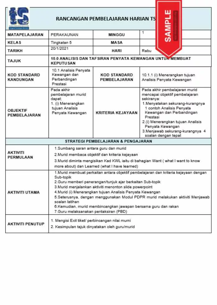 RPH Prinsip Perakaunan Tingkatan 5 TS25