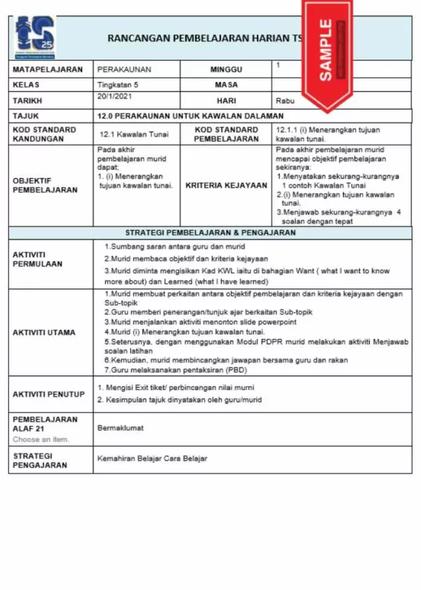 RPH Prinsip Perakaunan Tingkatan 5 TS25