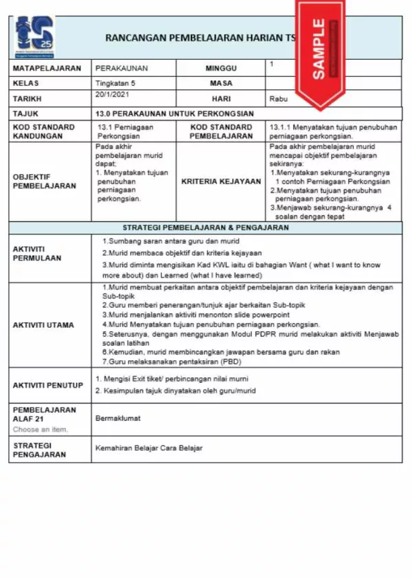 RPH Prinsip Perakaunan Tingkatan 5 TS25