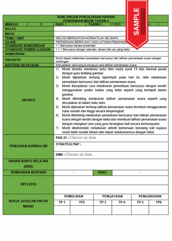 RPH dan RPT PPKI Pendidikan Muzik Tahun 4 TS25