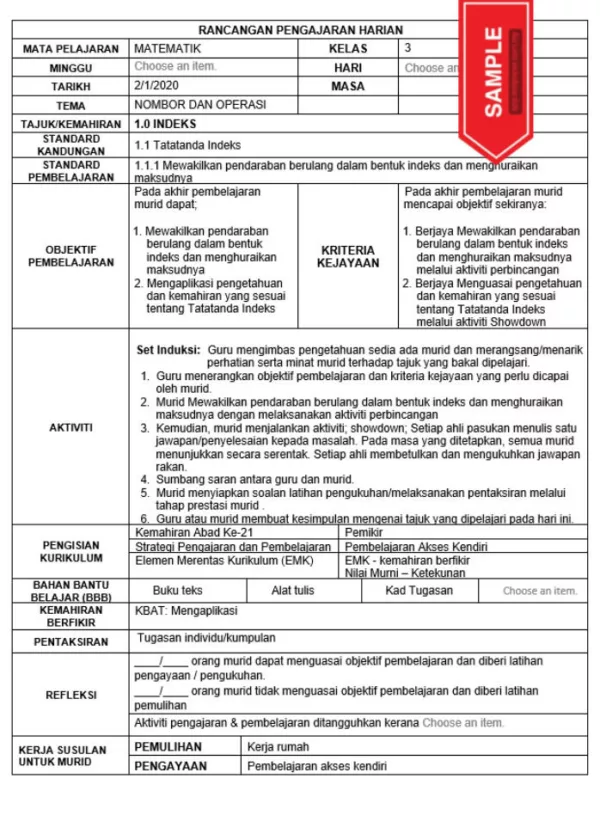 RPH Matematik Tingkatan 3 KSSM