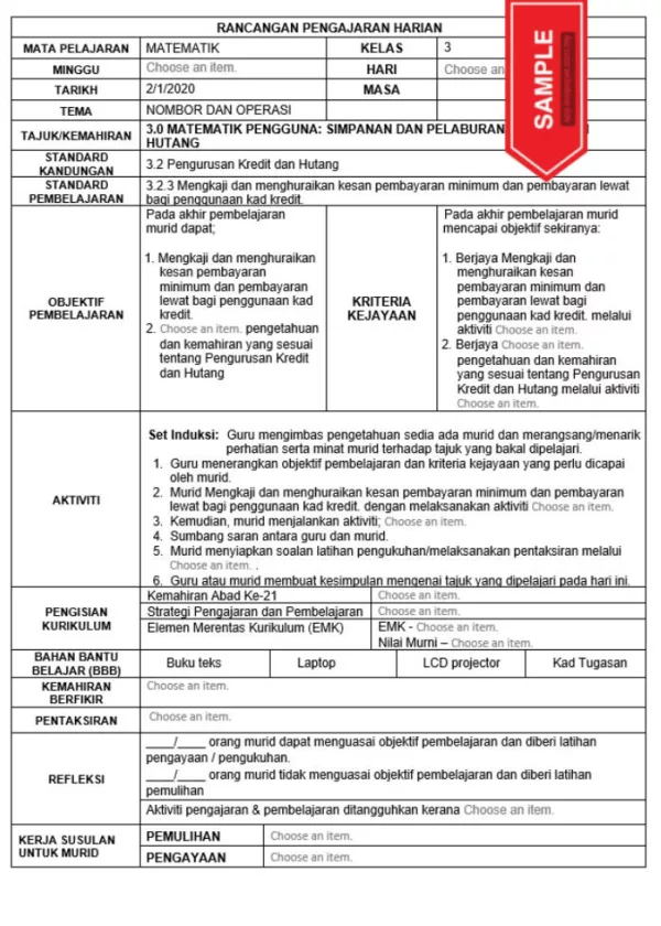 RPH Matematik Tingkatan 3 KSSM