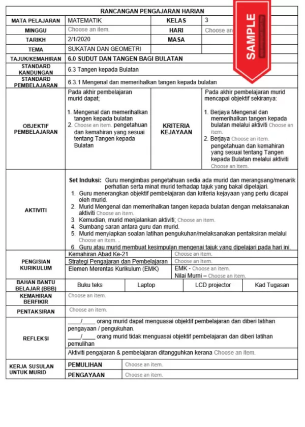 RPH Matematik Tingkatan 3 KSSM