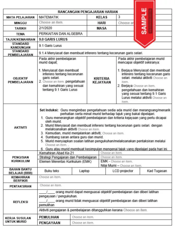 RPH Matematik Tingkatan 3 KSSM