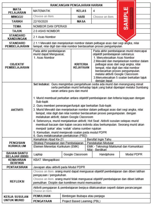 RPH Matematik Tingkatan 4 KSSM