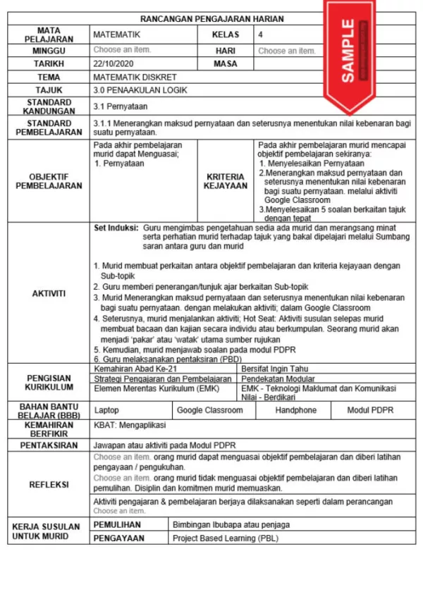 RPH Matematik Tingkatan 4 KSSM