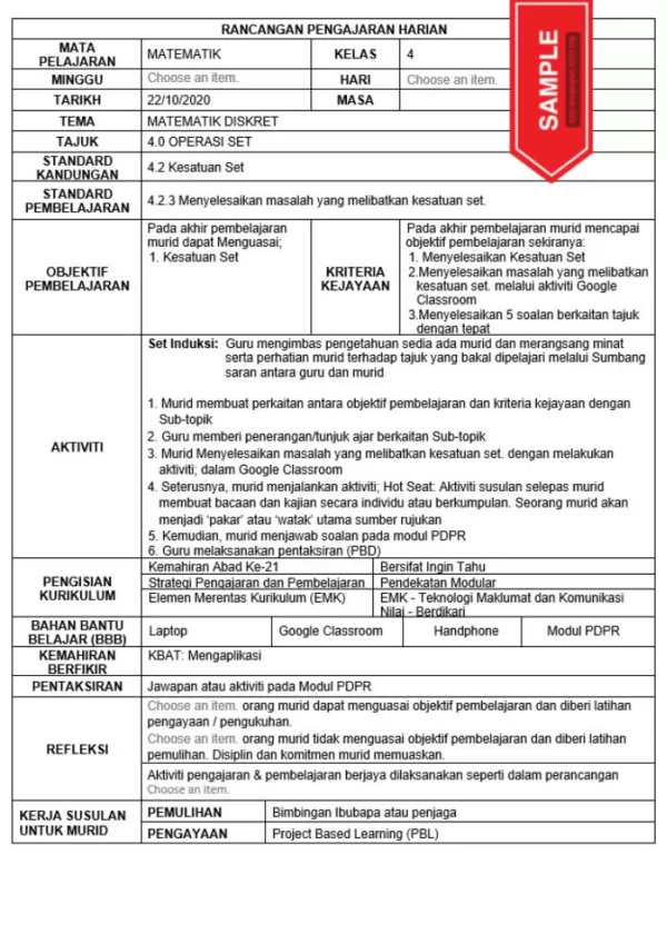 RPH Matematik Tingkatan 4 KSSM