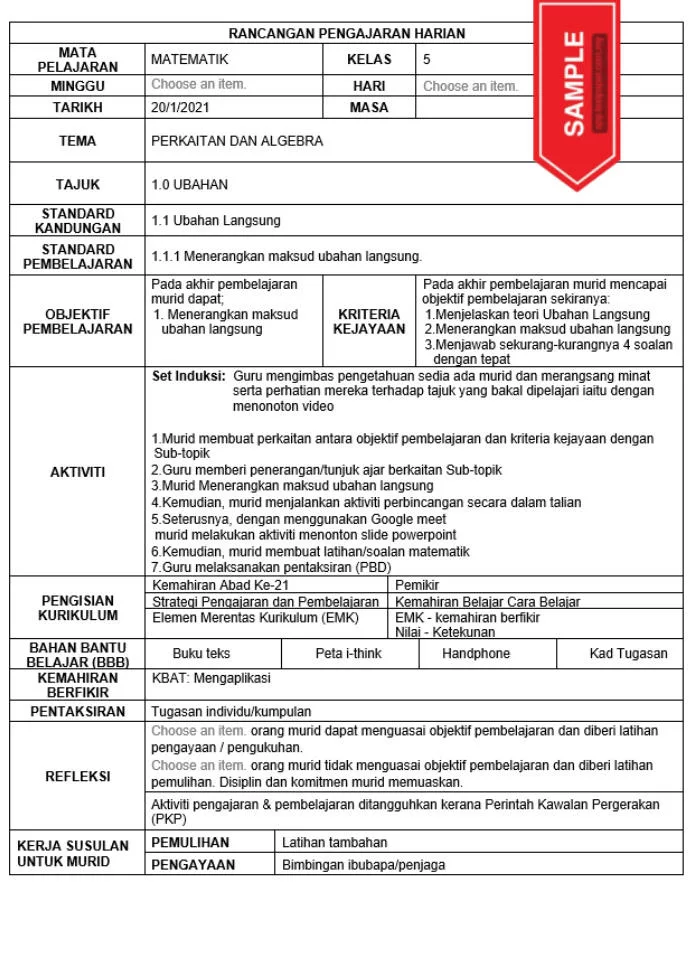 RPH Matematik Tingkatan 5 KSSM