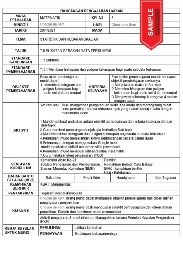 RPH Matematik Tingkatan 5 KSSM