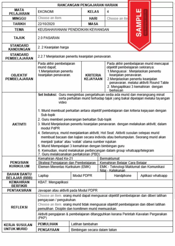 Download Bahan RPH Ekonomi Tingkatan 4 KSSM yang Quality