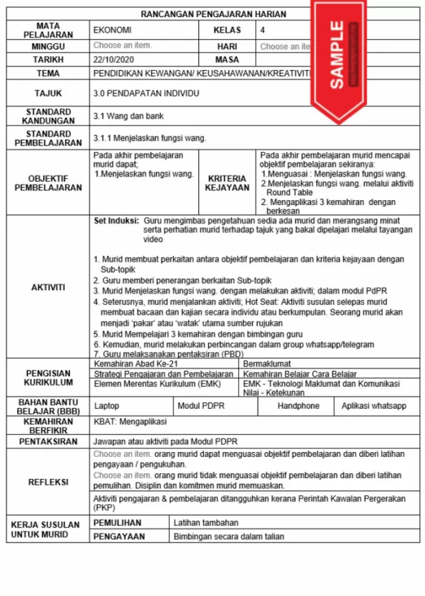 Download Bahan RPH Ekonomi Tingkatan 4 KSSM yang Quality